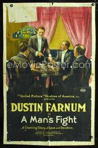 h445 MAN'S FIGHT one-sheet movie poster '19 caught cheating at poker!