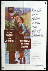 h470 MIRACLE IN THE RAIN one-sheet movie poster '56 Jane Wyman, Van Johnson