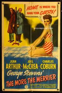 h484 MORE THE MERRIER one-sheet movie poster '43 Arthur, McCrea, Coburn