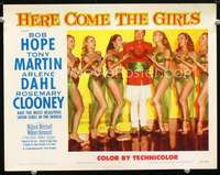 m443 HERE COME THE GIRLS movie lobby card #7 '53Bob Hope & sexy babes!