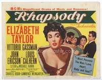 m140 RHAPSODY movie title lobby card '54 Liz Taylor, Vittorio Gassman