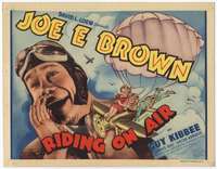 m144 RIDING ON AIR movie title lobby card '37 pilot Joe E. Brown, cool art!