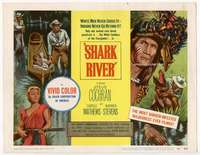 m161 SHARK RIVER movie title lobby card '53 Cochran, They eat 'em alive!