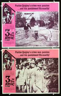 z026 3 IN THE ATTIC 2 movie lobby cards '68 Yvette Mimieux, Chris Jones