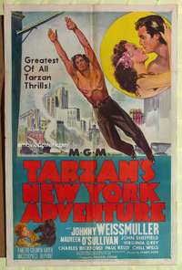 m664 TARZAN'S NEW YORK ADVENTURE one-sheet movie poster R48 Johnny Weissmuller, Maureen O'Sullivan