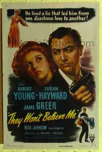 m676 THEY WON'T BELIEVE ME one-sheet movie poster '47 Susan Hayward, Robert Young, Jane Greer