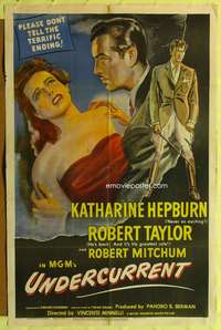 m705 UNDERCURRENT one-sheet movie poster '46 Katharine Hepburn, Robert Taylor, Robert Mitchum