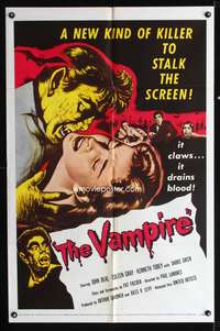 m712 VAMPIRE one-sheet movie poster '57 John Beal, it claws, it drains blood!