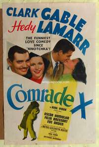 p103 COMRADE X style D one-sheet movie poster '40 Clark Gable loves Hedy Lamarr!