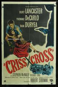 p107 CRISS CROSS one-sheet movie poster '48 Burt Lancaster, Yvonne De Carlo, Dan Duryea, film noir!