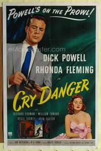 p109 CRY DANGER one-sheet movie poster '51 Dick Powell is on the prowl, film noir!