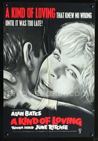 p318 KIND OF LOVING English one-sheet movie poster '62 John Schlesinger, June Ritchie, Alan Bates