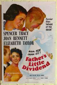 p167 FATHER'S LITTLE DIVIDEND one-sheet poster '51 Elizabeth Taylor, Spencer Tracy, Joan Bennett