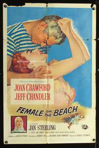 p171 FEMALE ON THE BEACH one-sheet movie poster '55 sexy art of Joan Crawford and Jeff Chandler!