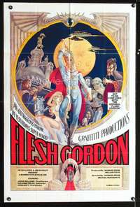 p178 FLESH GORDON one-sheet movie poster '74 sexploitation sci-fi spoof art by George Barr!