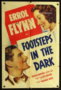 p180 FOOTSTEPS IN THE DARK one-sheet movie poster '41 Errol Flynn, Brenda Marshall