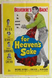 p182 FOR HEAVEN'S SAKE one-sheet movie poster '50 Clifton Webb as Mr. Belvedere, Joan Bennett