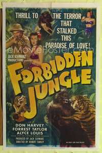 p183 FORBIDDEN JUNGLE one-sheet movie poster '50 terror stalks the paradise of love!