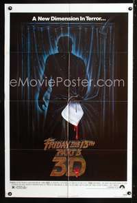 p187 FRIDAY THE 13th 3 - 3D one-sheet movie poster '82 slasher sequel, great horror art!