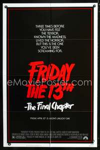 p188 FRIDAY THE 13th 4 one-sheet movie poster '84 this is Jason's unlucky day!