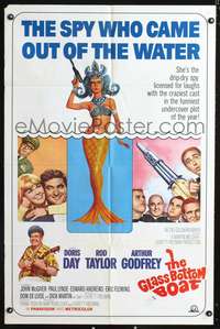 p203 GLASS BOTTOM BOAT one-sheet movie poster '66 artwork of sexy mermaid Doris Day, Rod Taylor