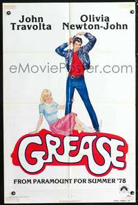 p210 GREASE advance one-sheet movie poster '78 John Travolta, Olivia Newton-John