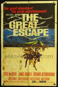 p211 GREAT ESCAPE one-sheet movie poster '63 Steve McQueen, Charles Bronson, classic prison break!