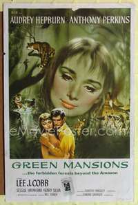 p214 GREEN MANSIONS one-sheet movie poster '59 Audrey Hepburn, Anthony Perkins, Joseph Smith art!