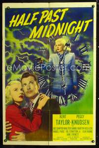 p220 HALF PAST MIDNIGHT one-sheet movie poster '48 Kent Taylor, cool film noir artwork!