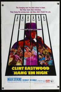 p224 HANG 'EM HIGH one-sheet movie poster '68 Clint Eastwood classic, Kossin art!