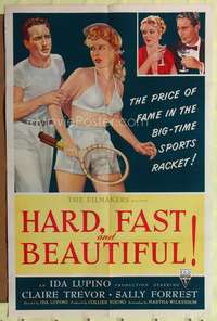 p229 HARD, FAST & BEAUTIFUL one-sheet movie poster '51 Ida Lupino, sexy tennis player Sally Forrest!