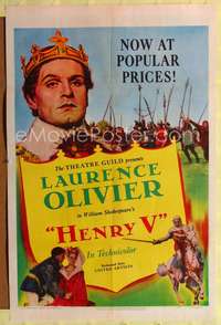 p239 HENRY V one-sheet movie poster R50 Laurence Olivier, William Shakespeare