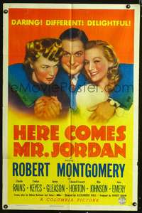 p241 HERE COMES MR. JORDAN style B one-sheet movie poster '41 boxing Robert Montgomery, Evelyn Keyes