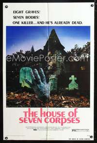 p262 HOUSE OF SEVEN CORPSES one-sheet movie poster '74 cool zombie killer hand image!