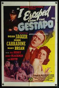 p268 I ESCAPED FROM THE GESTAPO one-sheet poster '43 Dean Jagger, John Carradine, Mary Brian, WWII!