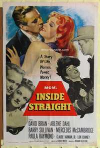 p290 INSIDE STRAIGHT one-sheet movie poster '51 David Brian, sexy Arlene Dahl!