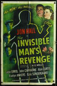 p291 INVISIBLE MAN'S REVENGE one-sheet movie poster '44 Jon Hall, H.G. Wells, cool silhouette image!