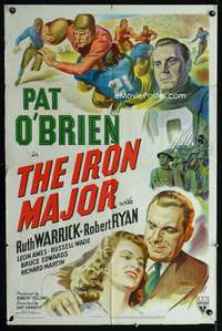 p294 IRON MAJOR style A one-sheet movie poster '43 Pat O'Brien plays football in the military!