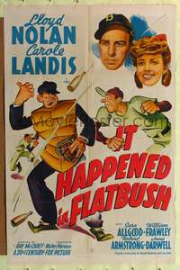 p296 IT HAPPENED IN FLATBUSH one-sheet movie poster '42 great Brooklyn Dodgers baseball artwork!