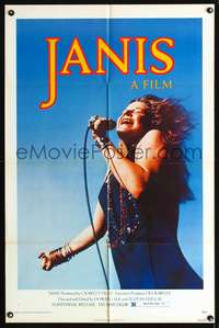 p303 JANIS one-sheet movie poster '75 great Joplin singing image, rock & roll!