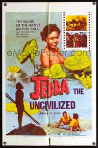 p304 JEDDA THE UNCIVILIZED style A one-sheet movie poster '56 half-naked Aborigine girl!