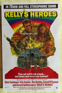 p314 KELLY'S HEROES one-sheet movie poster '70 Clint Eastwood, Telly Savalas, WWII!