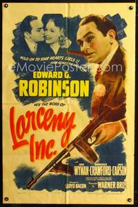 p333 LARCENY INC. one-sheet movie poster '42 Edward G. Robinson with tommy gun, Jane Wyman