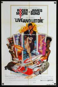 p355 LIVE & LET DIE one-sheet movie poster '73 Roger Moore as James Bond!