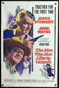 p395 MAN WHO SHOT LIBERTY VALANCE one-sheet movie poster '62 John Wayne, James Stewart, John Ford