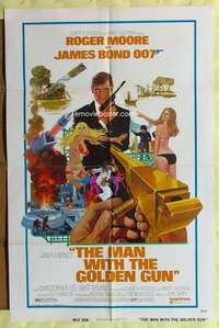 p397 MAN WITH THE GOLDEN GUN west hemi one-sheet movie poster '74 Roger Moore as James Bond!