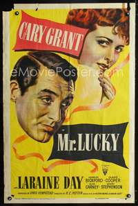 p447 MR. LUCKY one-sheet movie poster R50 gambling Cary Grant, sexy Laraine Day!