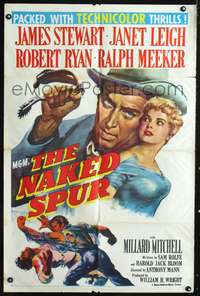 p465 NAKED SPUR one-sheet movie poster '53 art of James Stewart & sexy Janet Leigh!