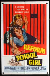 p597 REFORM SCHOOL GIRL one-sheet movie poster '57 classic AIP bad girl catfight image!