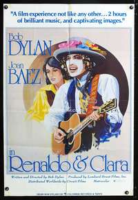 p601 RENALDO & CLARA one-sheet movie poster '78 great artwork of Bob Dylan & Joan Baez by Hadley!